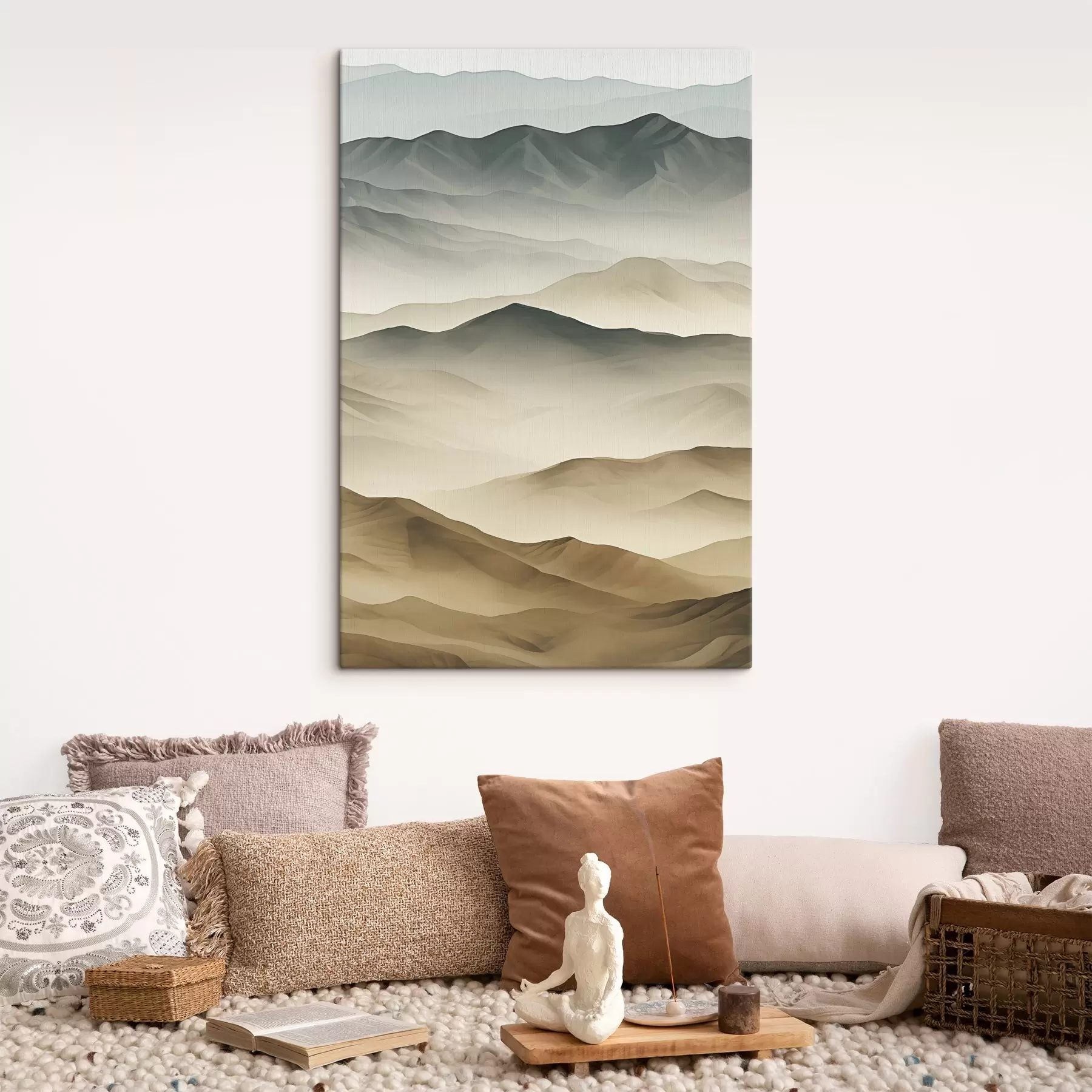 Tableau montagnes, couches, brume, dégradé doux, naturel, beige, abstrait, paysage s45095