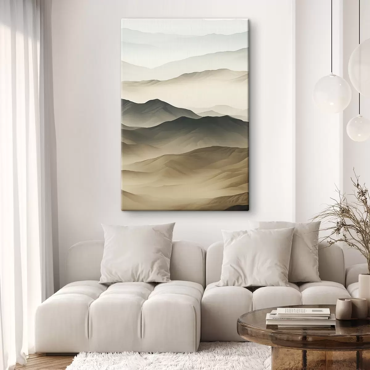 Tableau collines désertiques, formes lisses, estompé, texture organique, calme, minimal, terrain s45097