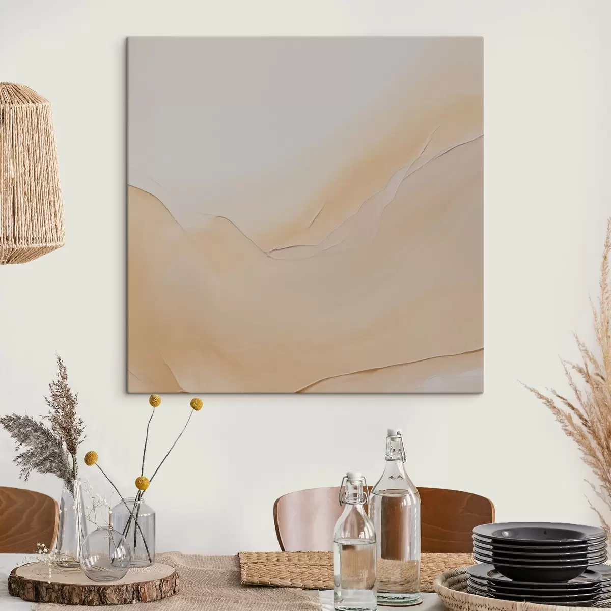 Tableau art liquide, lignes fluides, tons pastel, flux naturel, palette chaude, dégradé s45106