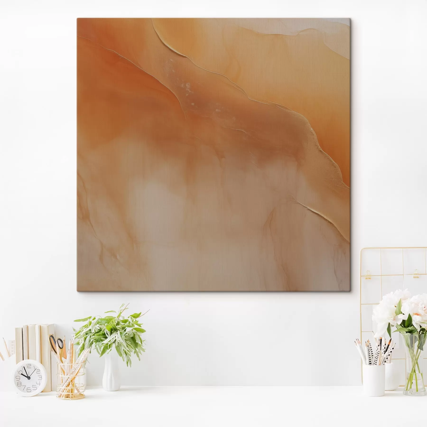 Tableau tons de terre, couches douces, minimal, style aquarelle, mouvement abstrait, calme s45107