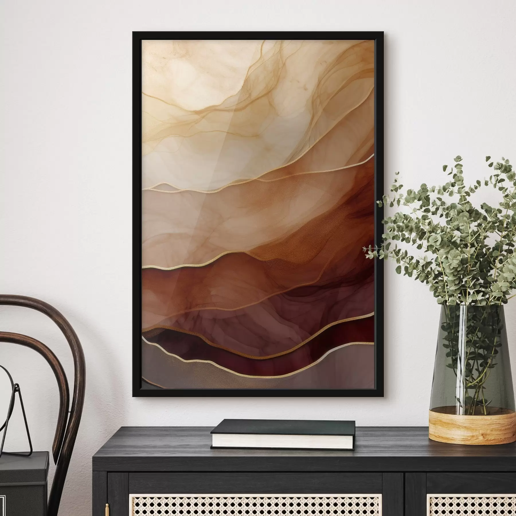 Papier peint fluide, sable, couches, minimal, lignes douces, tons chauds, naturel, mouvement f45090