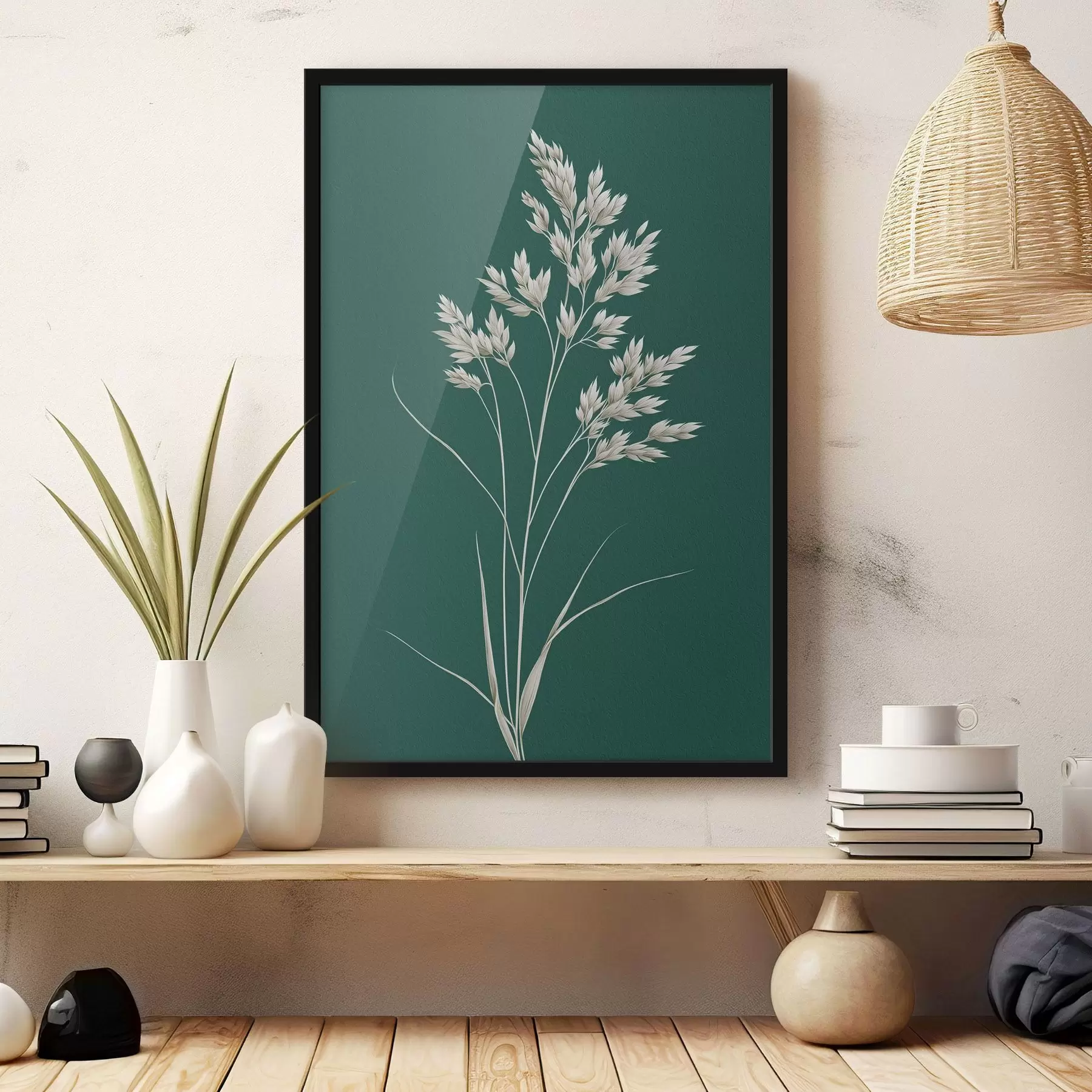 Papier peint botanique, minimal, herbe, tige, fond vert, naturel, plante, plat f45091