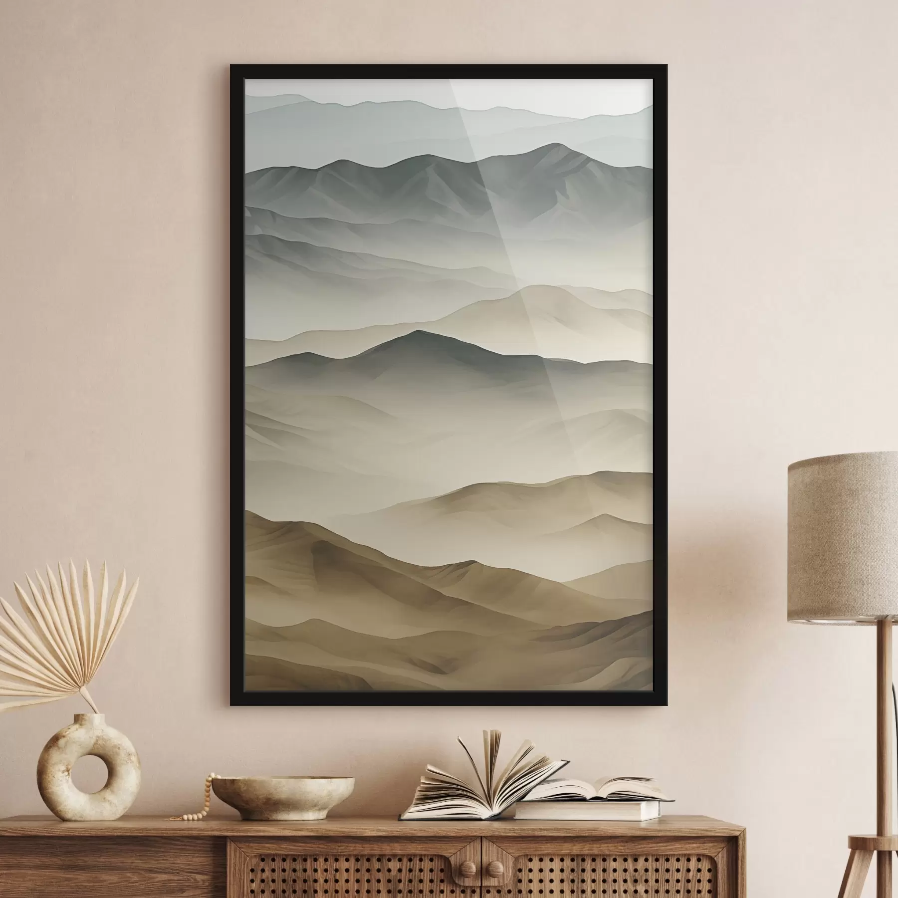 Papier peint montagnes, couches, brume, dégradé doux, naturel, beige, abstrait, paysage f45095
