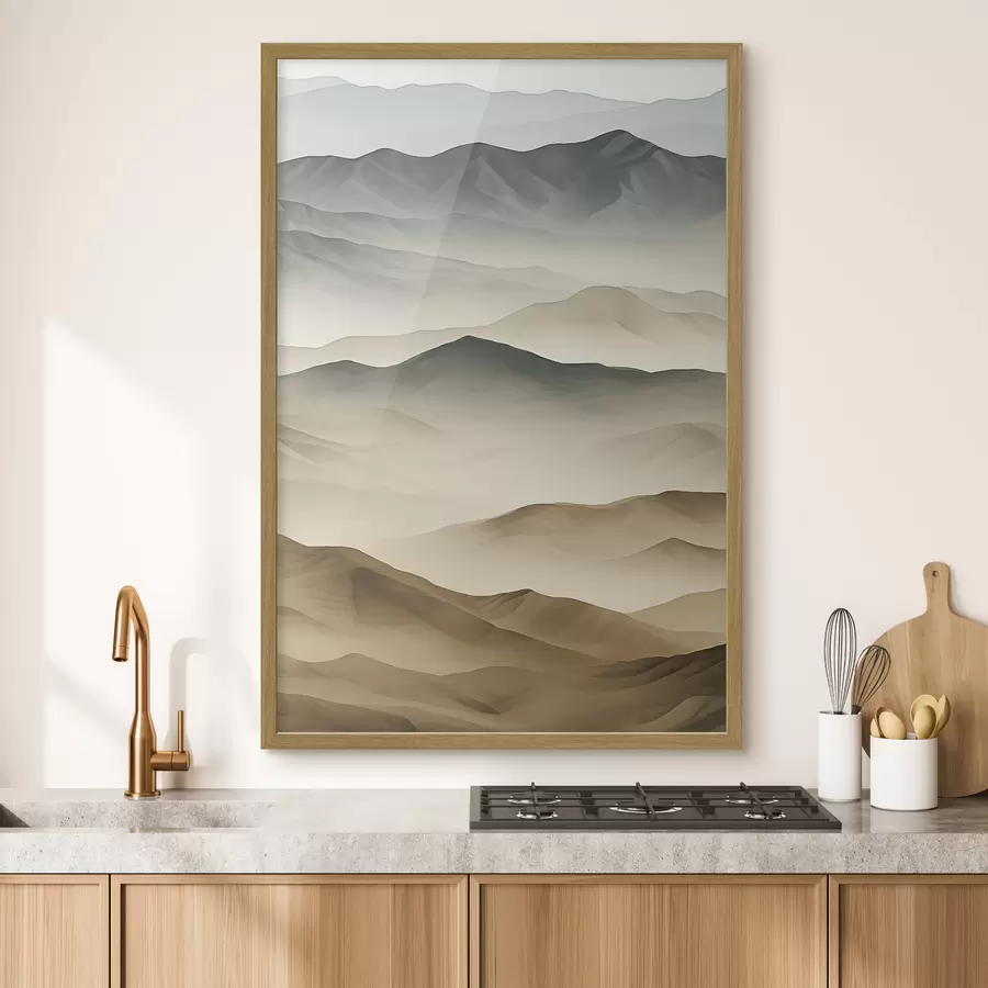 Papier peint montagnes, couches, brume, dégradé doux, naturel, beige, abstrait, paysage f45095
