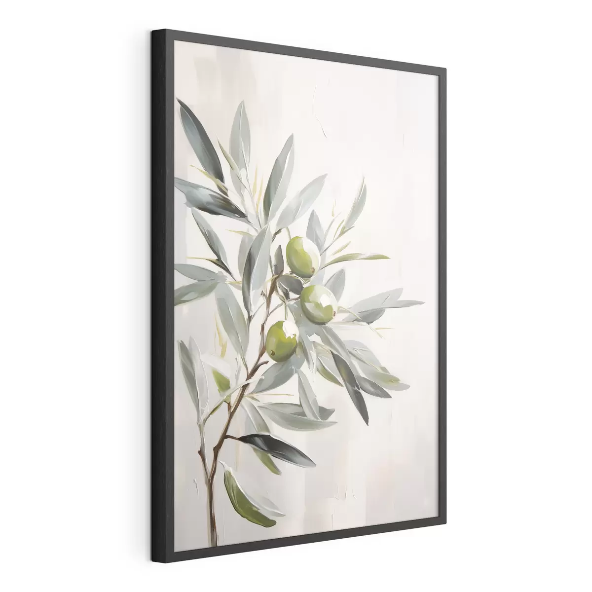 Poster branche d'olivier, fruit vert, tons sourds, feuilles, minimal, naturel, peinture à l'huile, botanique f45109