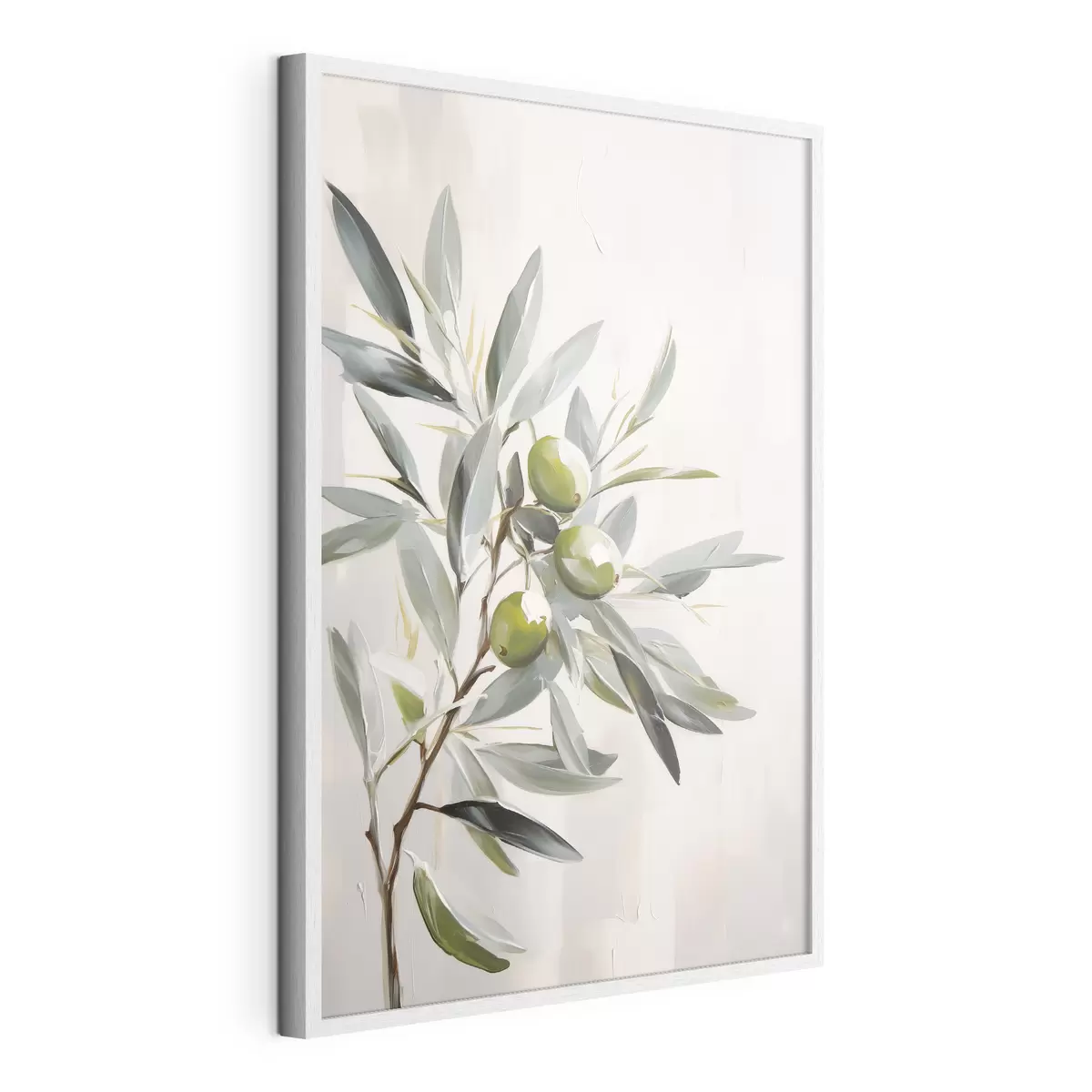 Poster branche d'olivier, fruit vert, tons sourds, feuilles, minimal, naturel, peinture à l'huile, botanique f45109