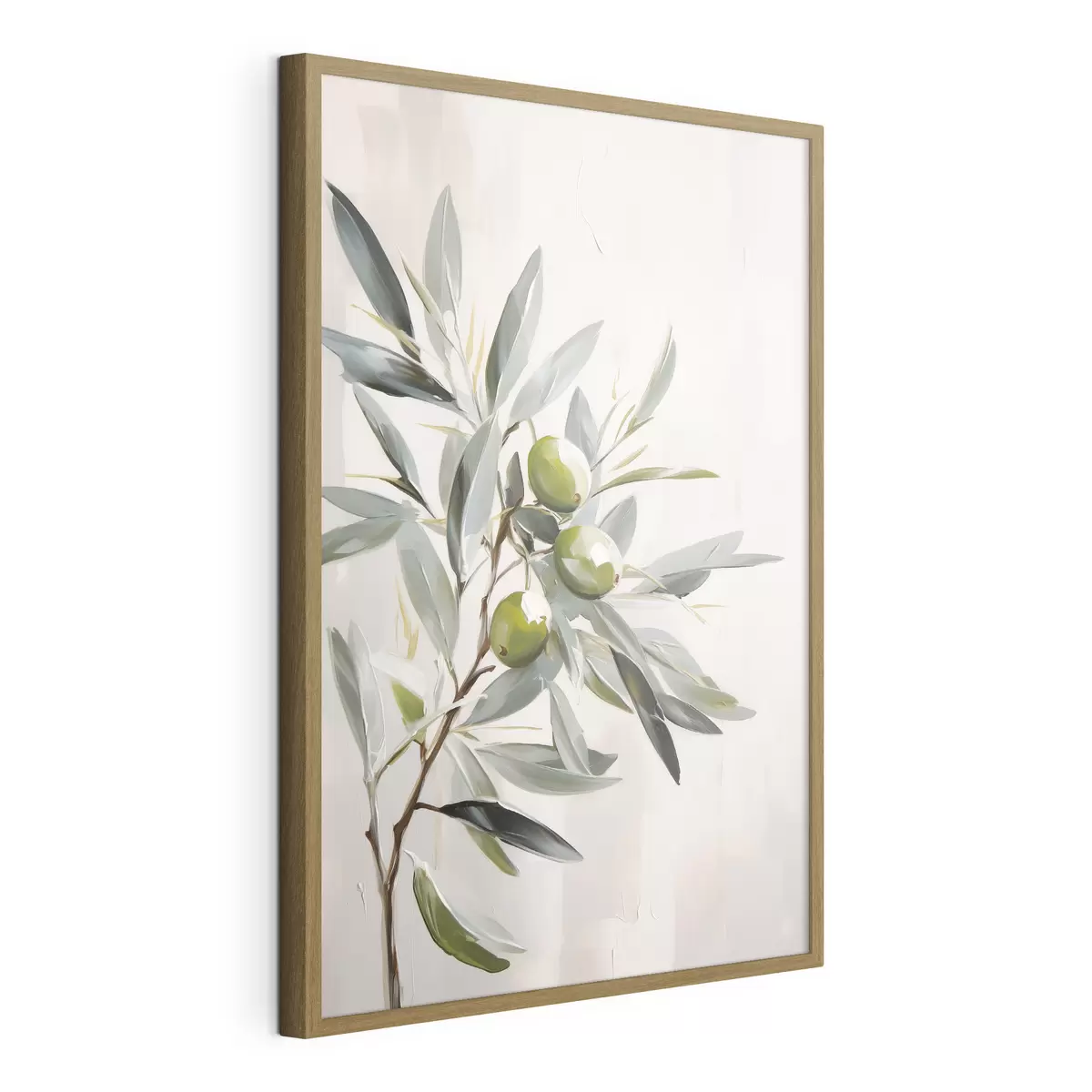 Poster branche d'olivier, fruit vert, tons sourds, feuilles, minimal, naturel, peinture à l'huile, botanique f45109