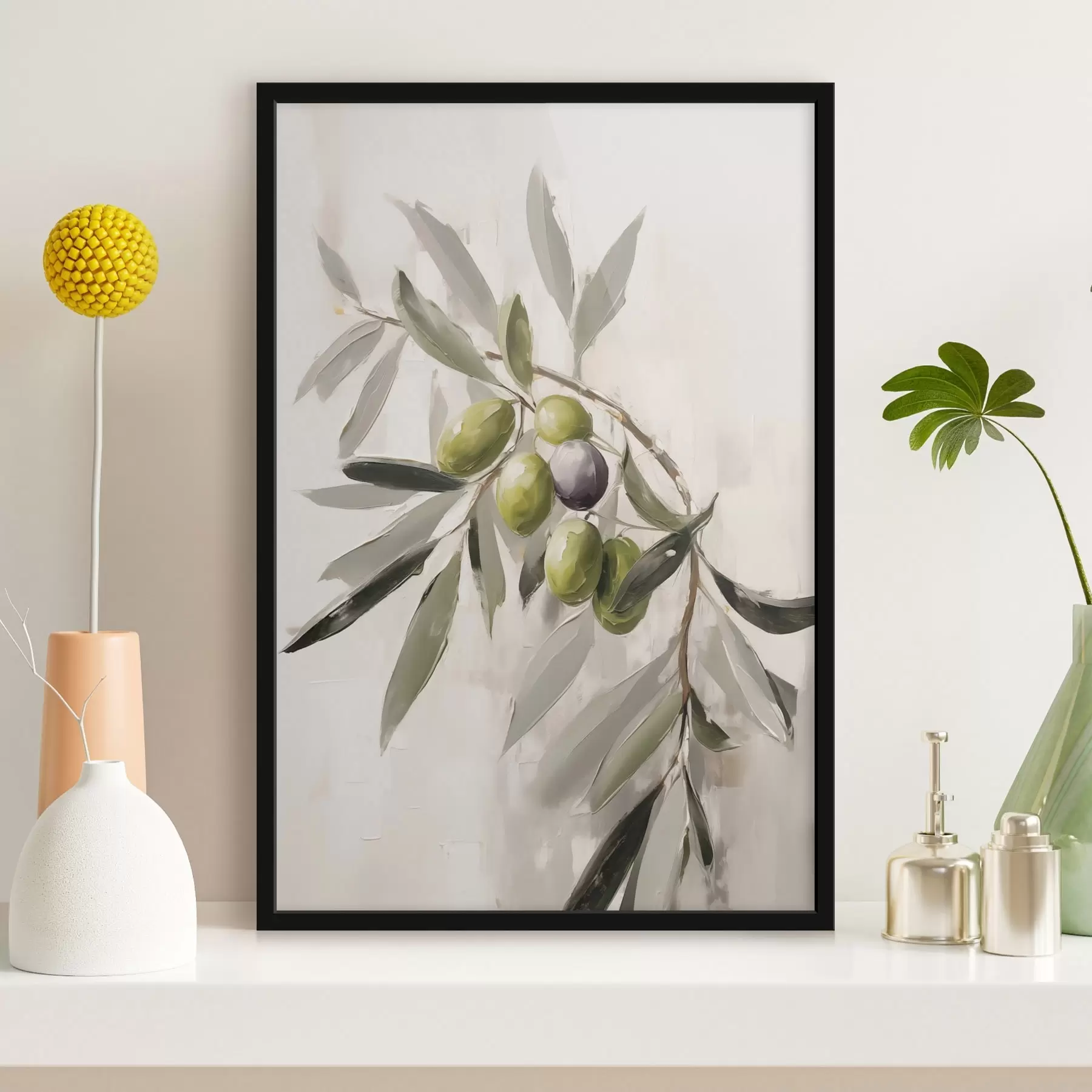 Papier peint olives vertes, détail de branche, toile de fond lumineuse, organique, palette naturelle, rustique f45110