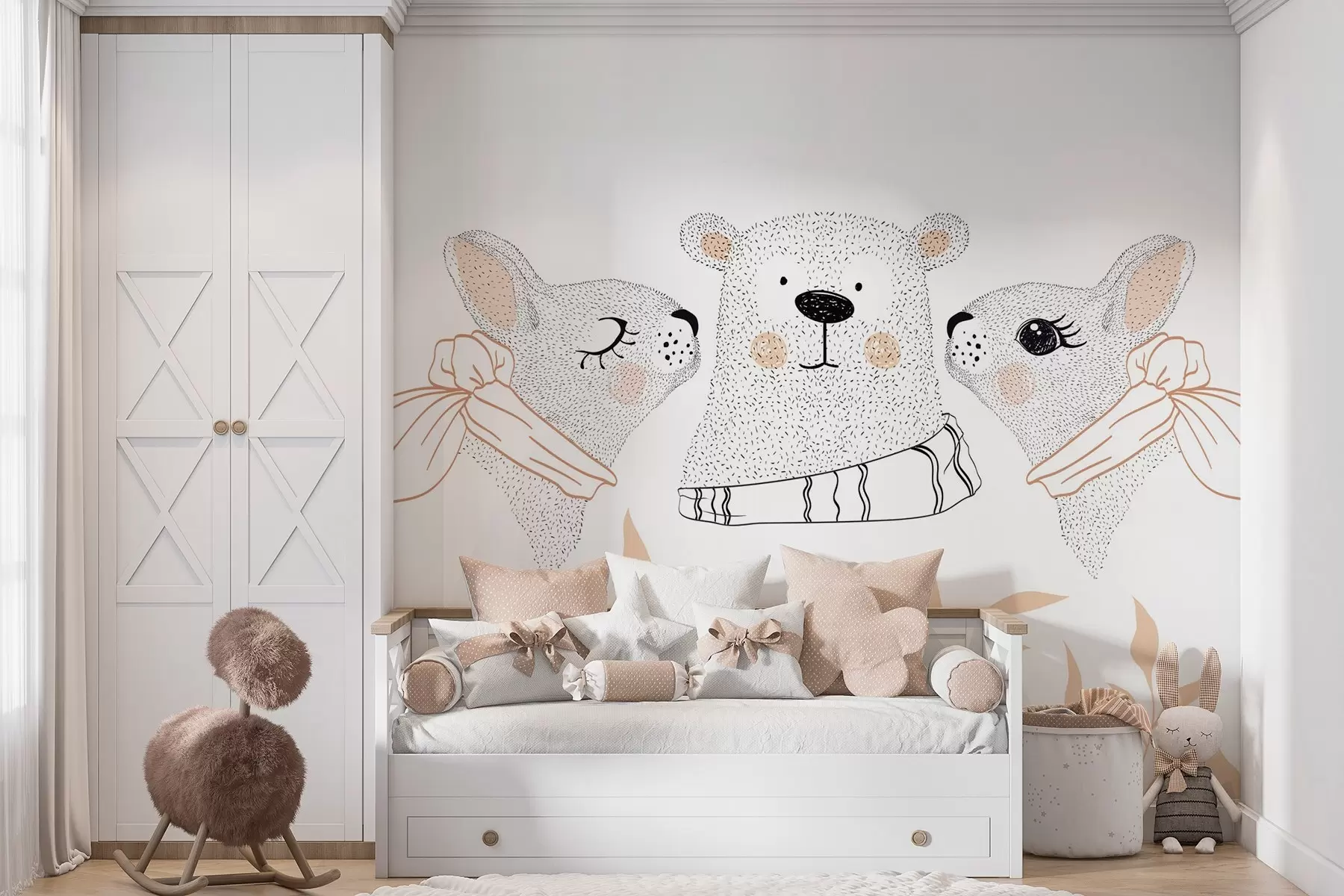 Papier peint Drôles d'animaux, lièvres et ourson w04269