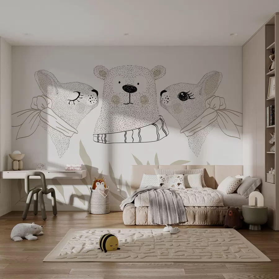 Papier peint Drôles d'animaux, lièvres et ourson w04269v1