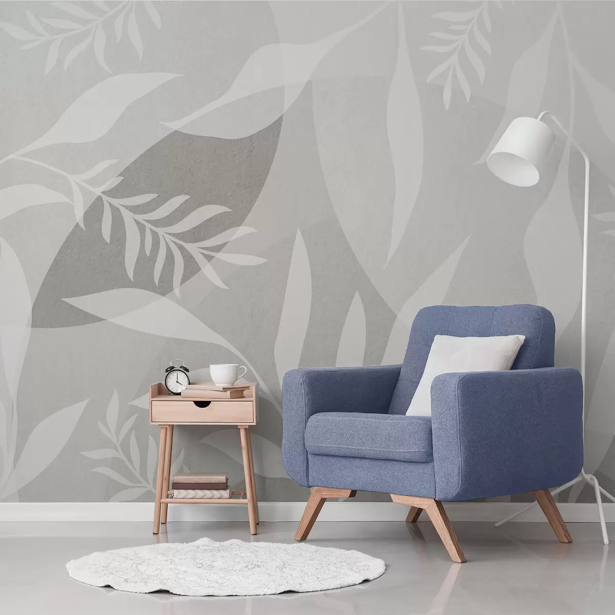 Papier peint Silhouettes de brindilles sur fond de cercles abstraits w04270