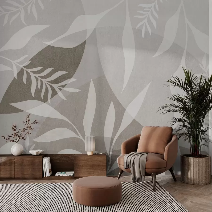 Papier peint Silhouettes de brindilles sur fond de cercles abstraits w04270v1