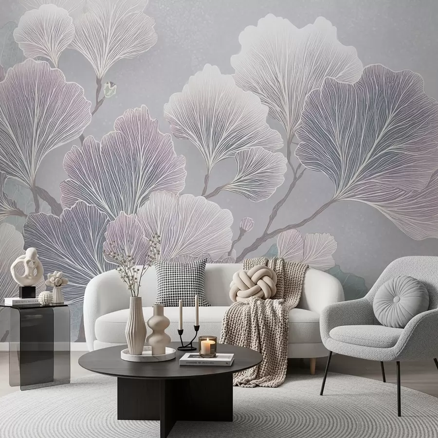 Papier peint Branche de feuilles dans les tons bleus w09249v1