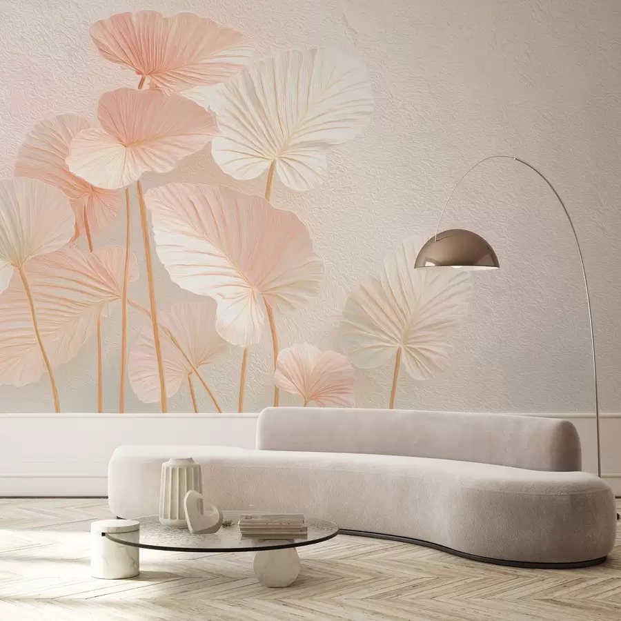 Papier peint Grandes feuilles tropicales élégantes d'une couleur rose délicate w09252v1