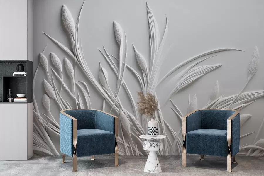 Papier peint Bas-relief avec feuilles délicates et pampas w04247