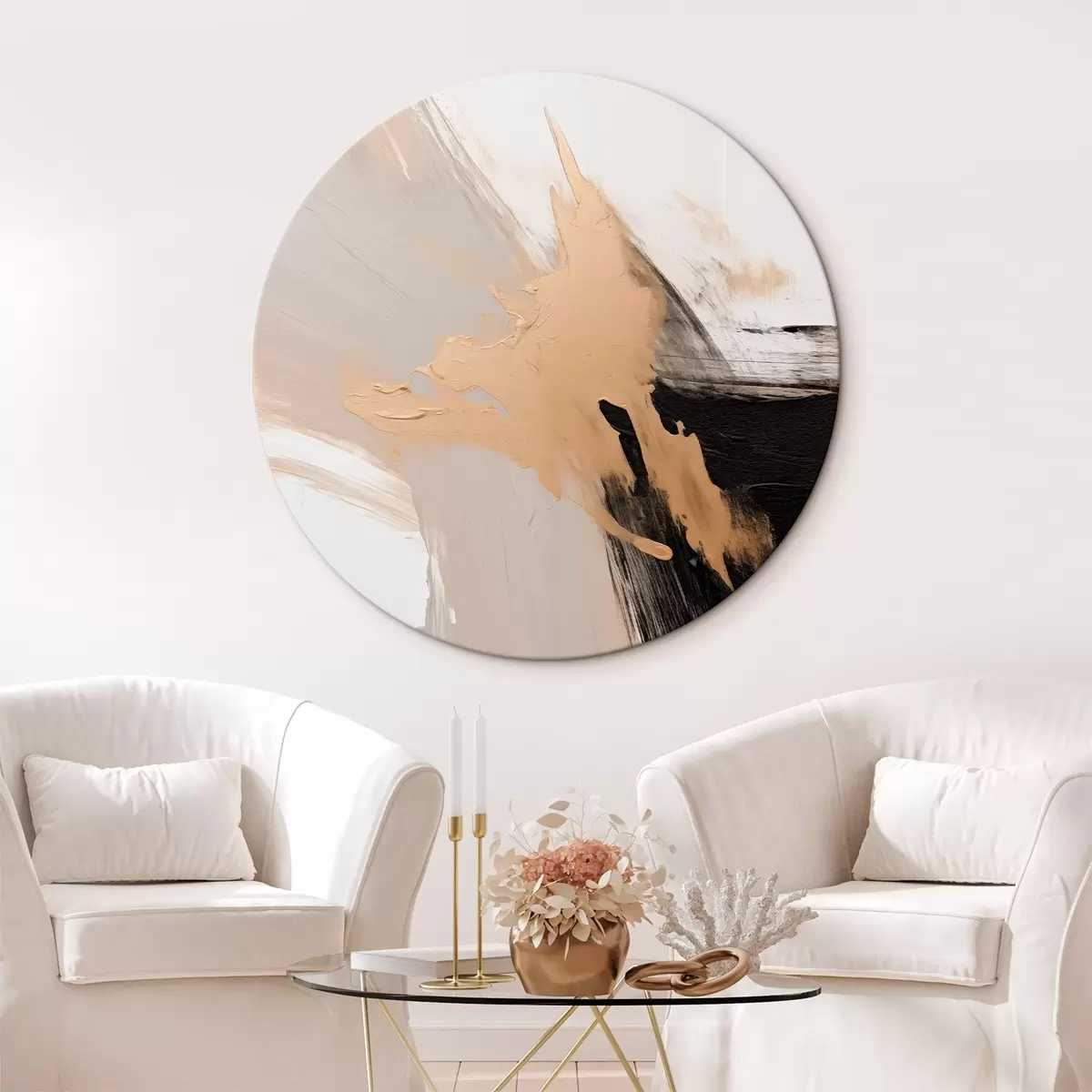 Tableaux rondes Abstraction dynamique imitant les coups de pinceau r45126