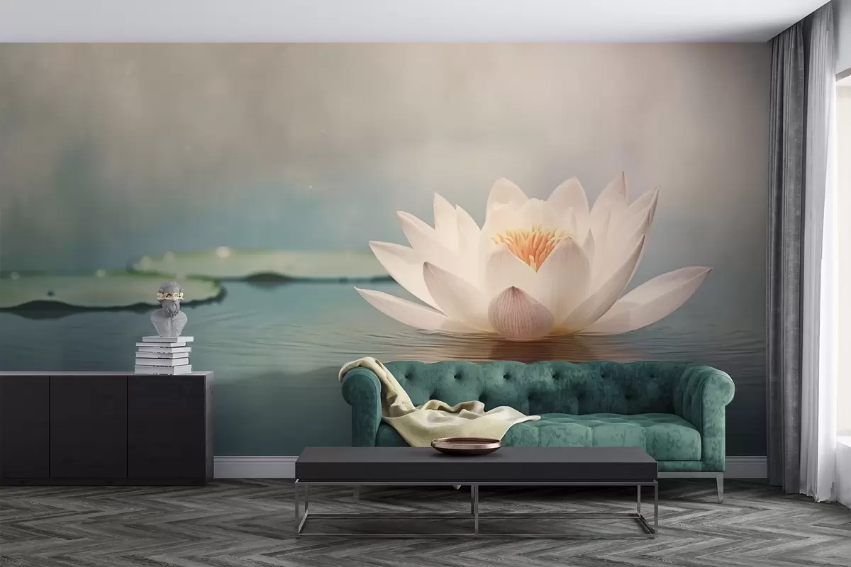 Papier peint Fleur de lotus blanche sur l'eau w04272