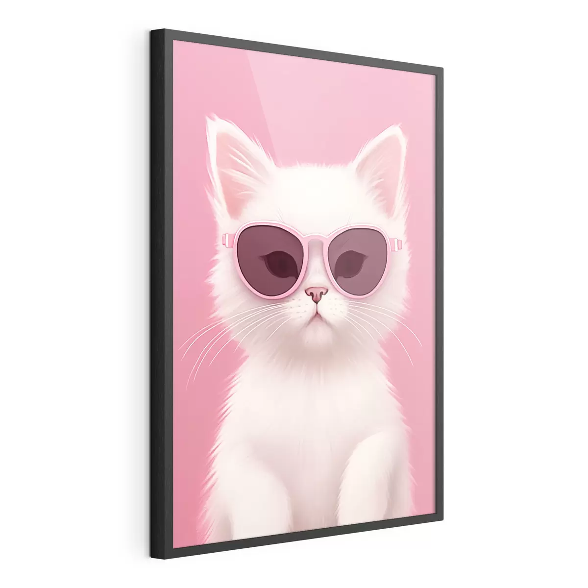 Poster Chat blanc avec des lunettes roses f45145