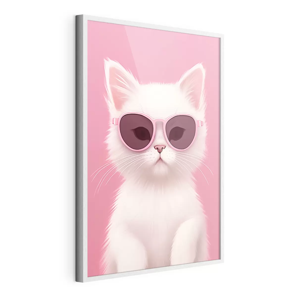 Poster Chat blanc avec des lunettes roses f45145