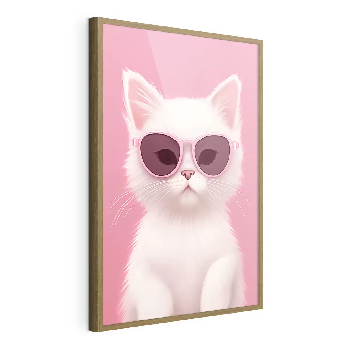Poster Chat blanc avec des lunettes roses f45145