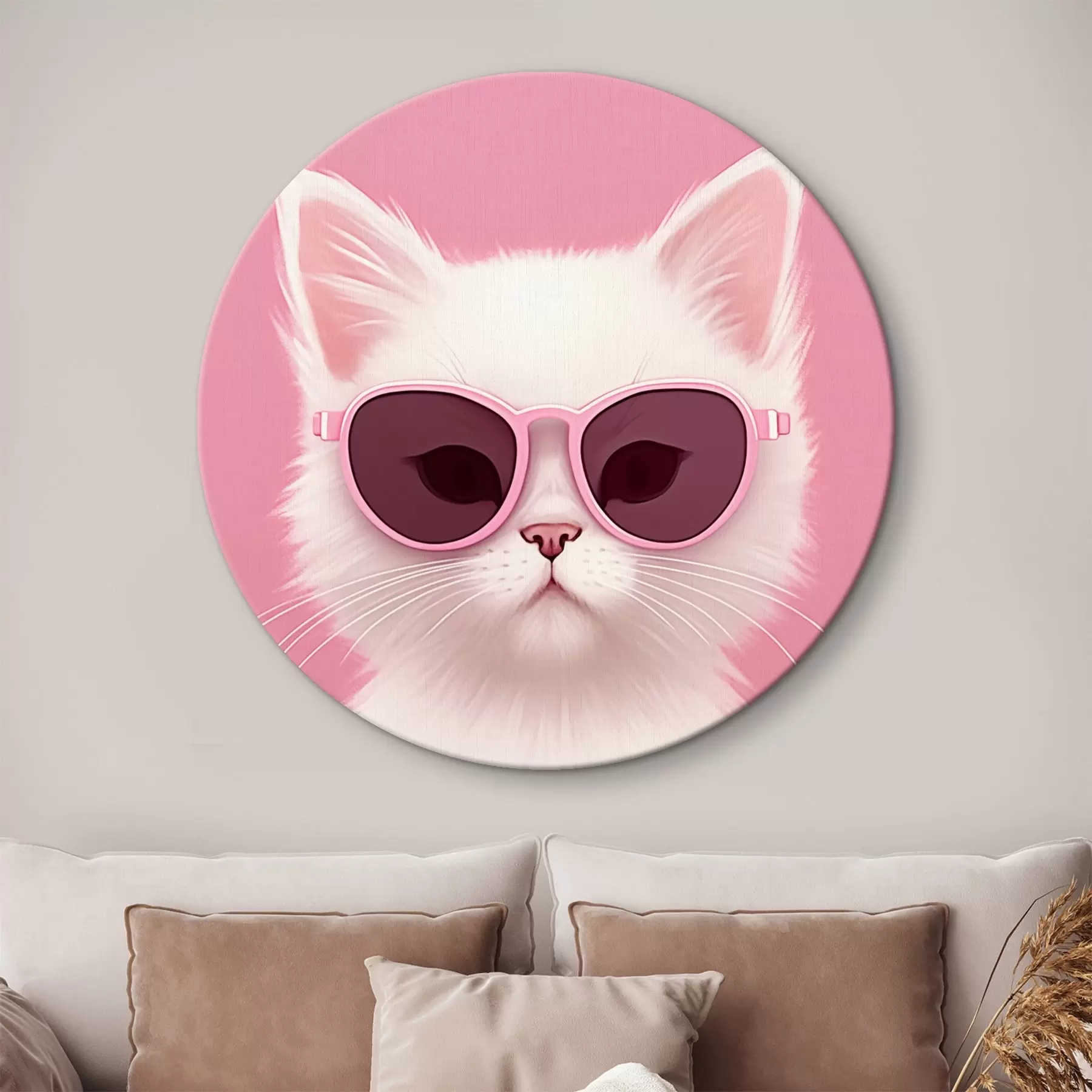 Tableau Chat blanc avec des lunettes roses r45145