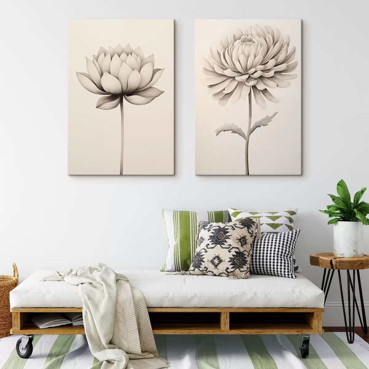 Tableau Lotus et chrysanthème m00475