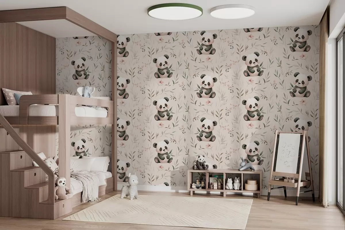Papier peint d'adorables bébés pandas parmi les plantes w04170