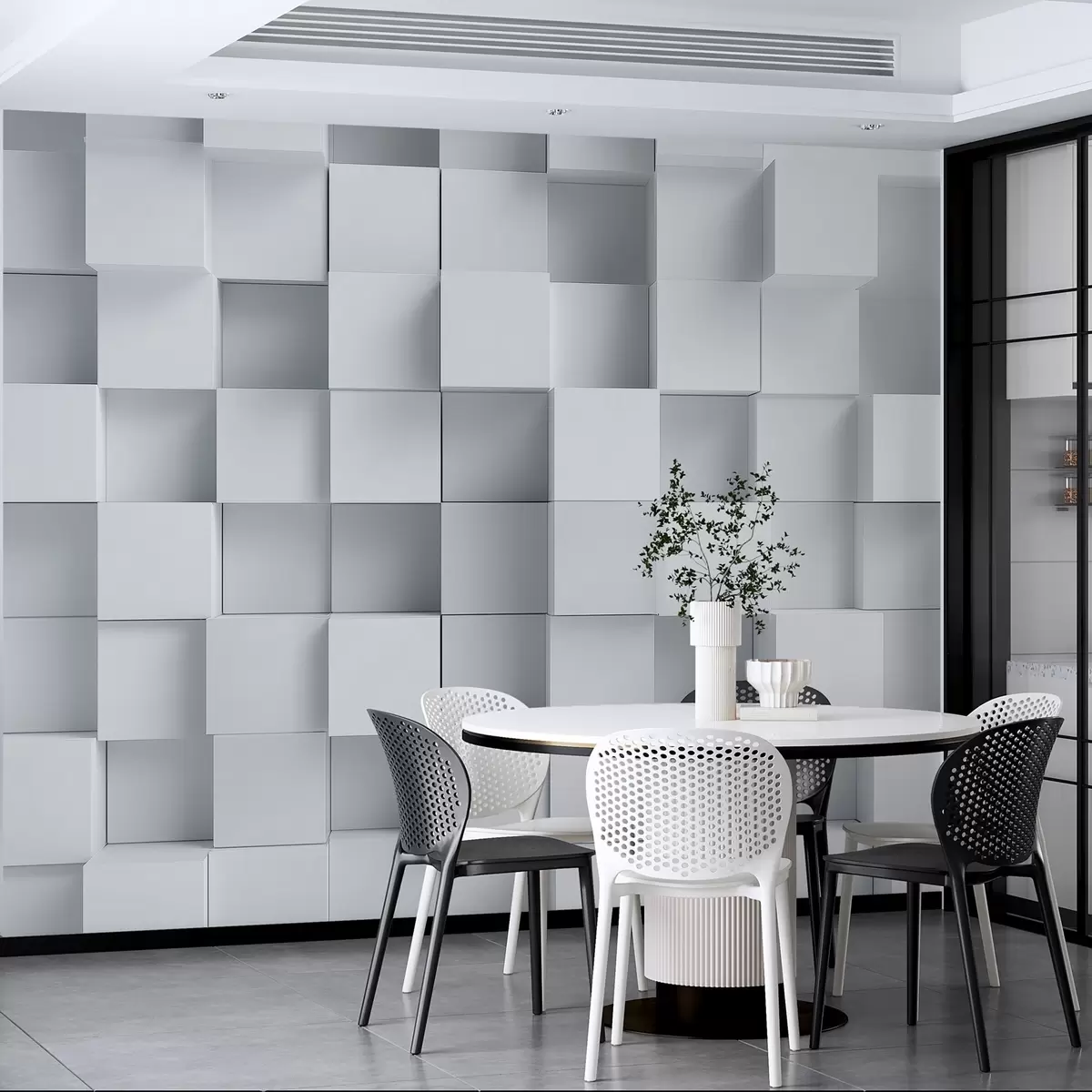 Papier peint imitation de cubes blancs volumétriques w04283