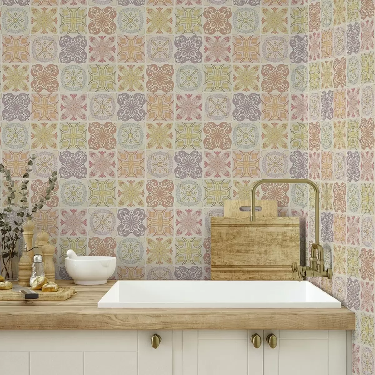Papier peint Ornements en carreaux géométriques colorés a00284