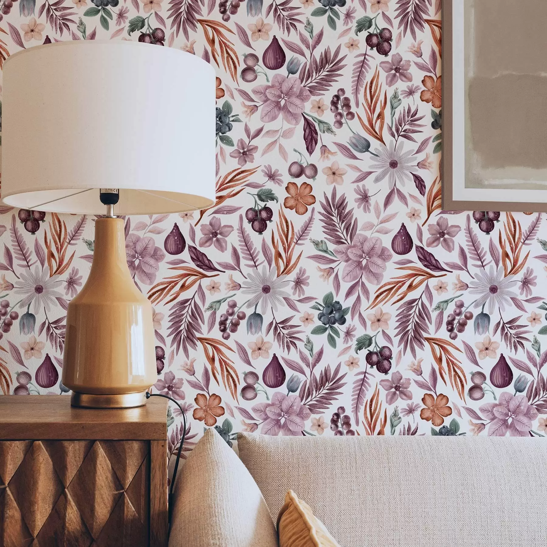 Papier peint Baies, fleurs et feuilles éclatantes en style aquarelle a00298