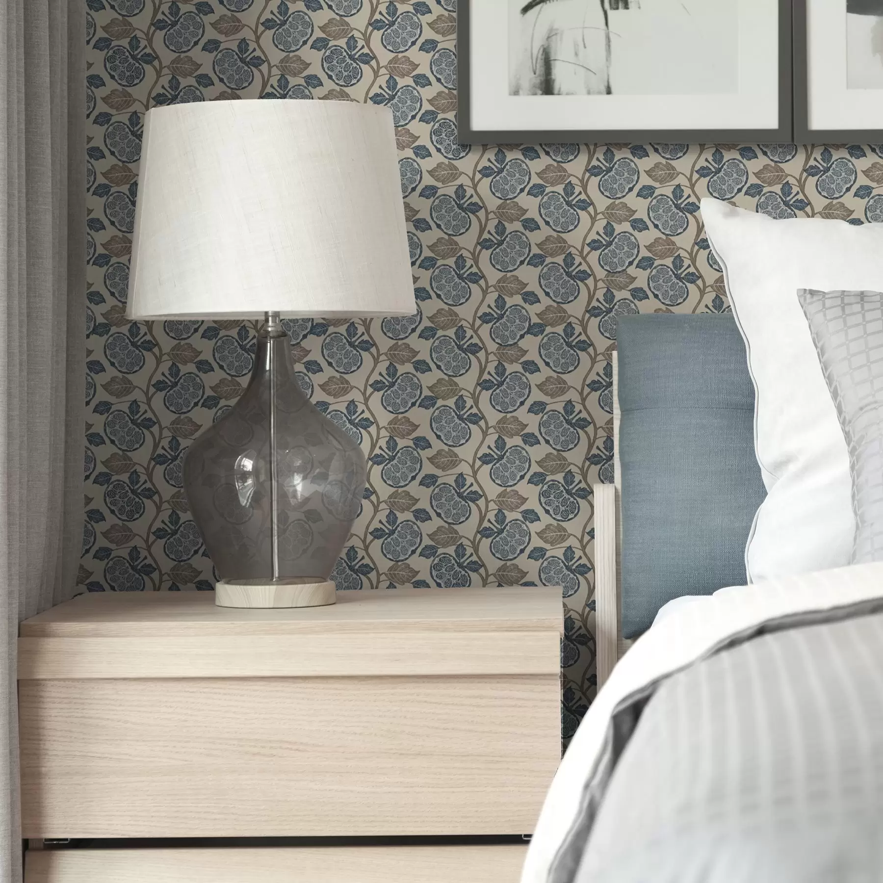 Papier peint Motif symétrique avec des éléments bleus et beiges a00360