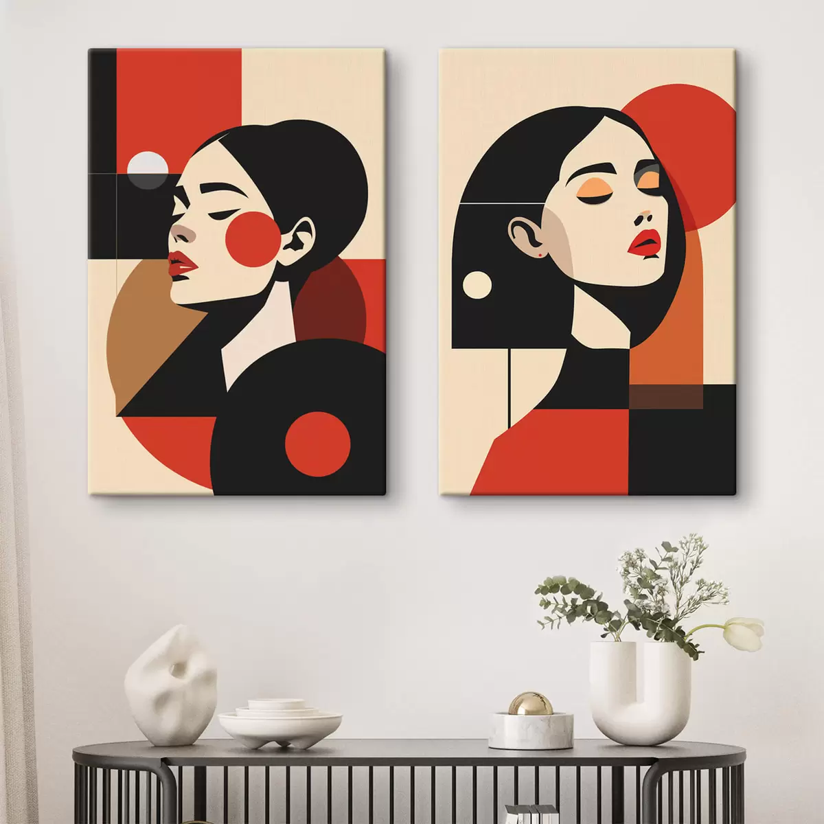 Tableau Portraits de femmes dans le style Bauhaus m00516