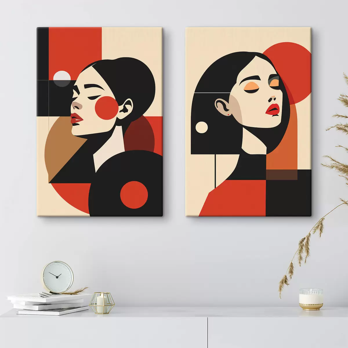 Tableau Portraits de femmes dans le style Bauhaus m00516