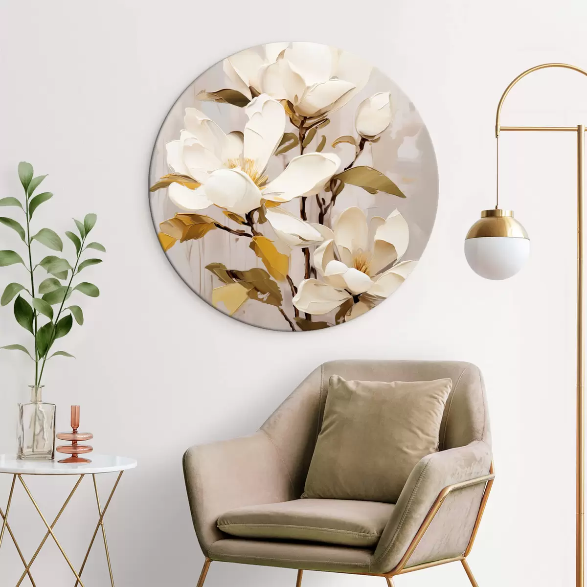 Tableaux rondes Une branche abstraite avec Magnolia r44300