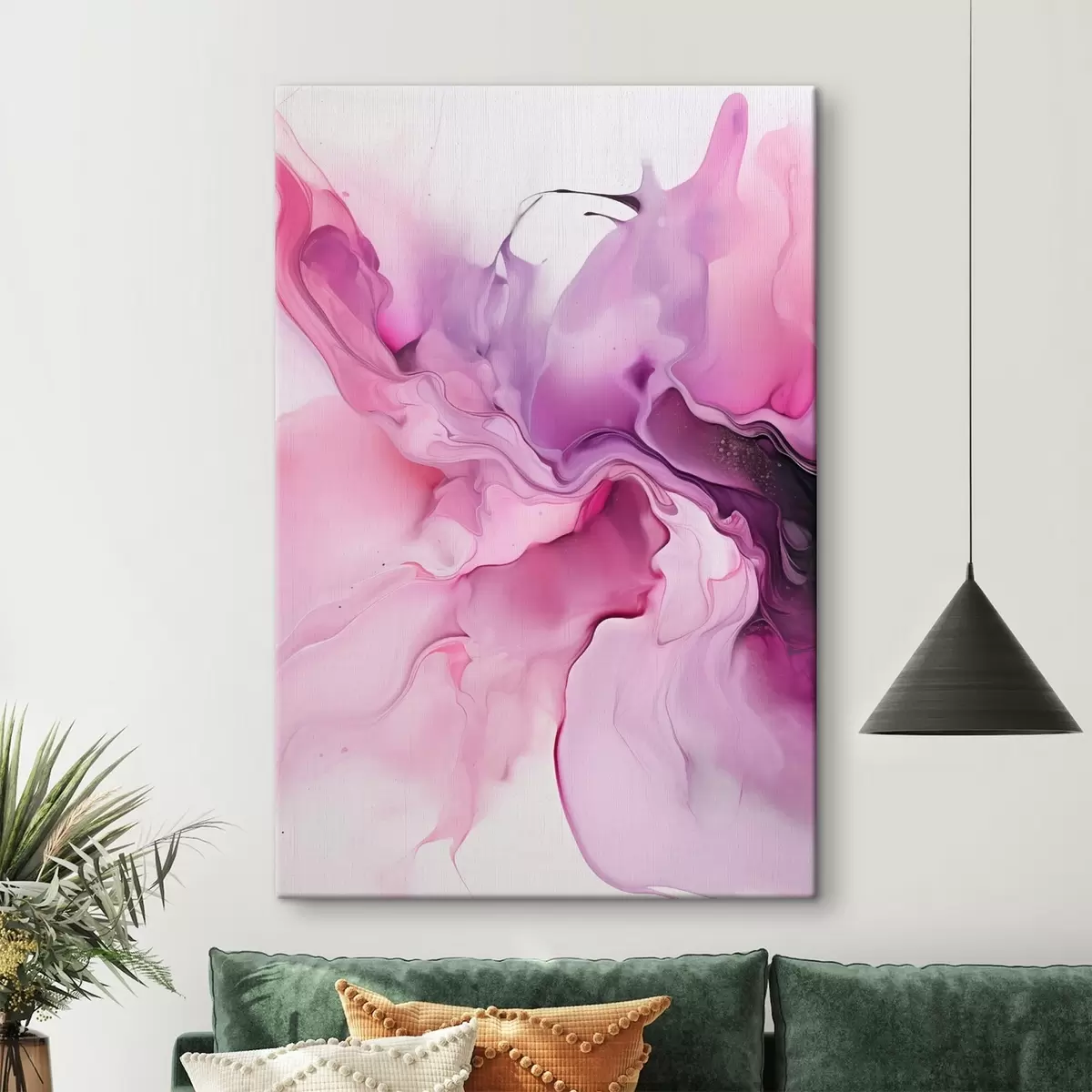 Tableau Des tourbillons abstraits de rose, de violet et de noir se fondent dans une composition fluide et organique, créant une impression de mouvement s45195