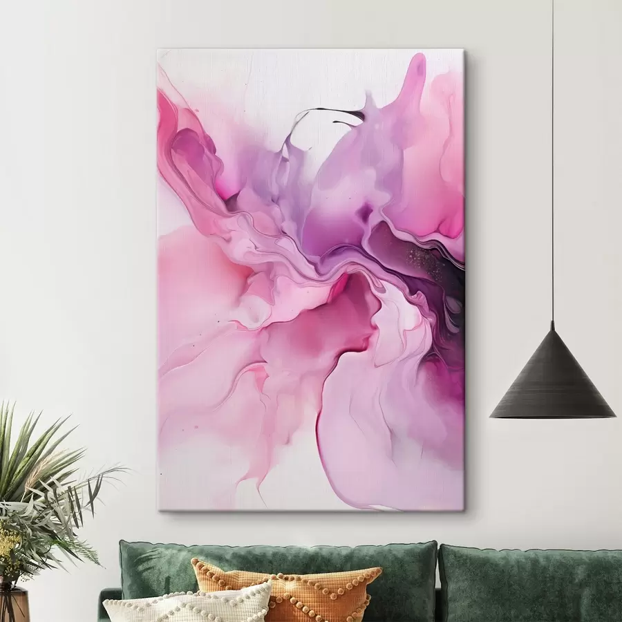Tableau Des tourbillons abstraits de rose, de violet et de noir se fondent dans une composition fluide et organique, créant une impression de mouvement s45195