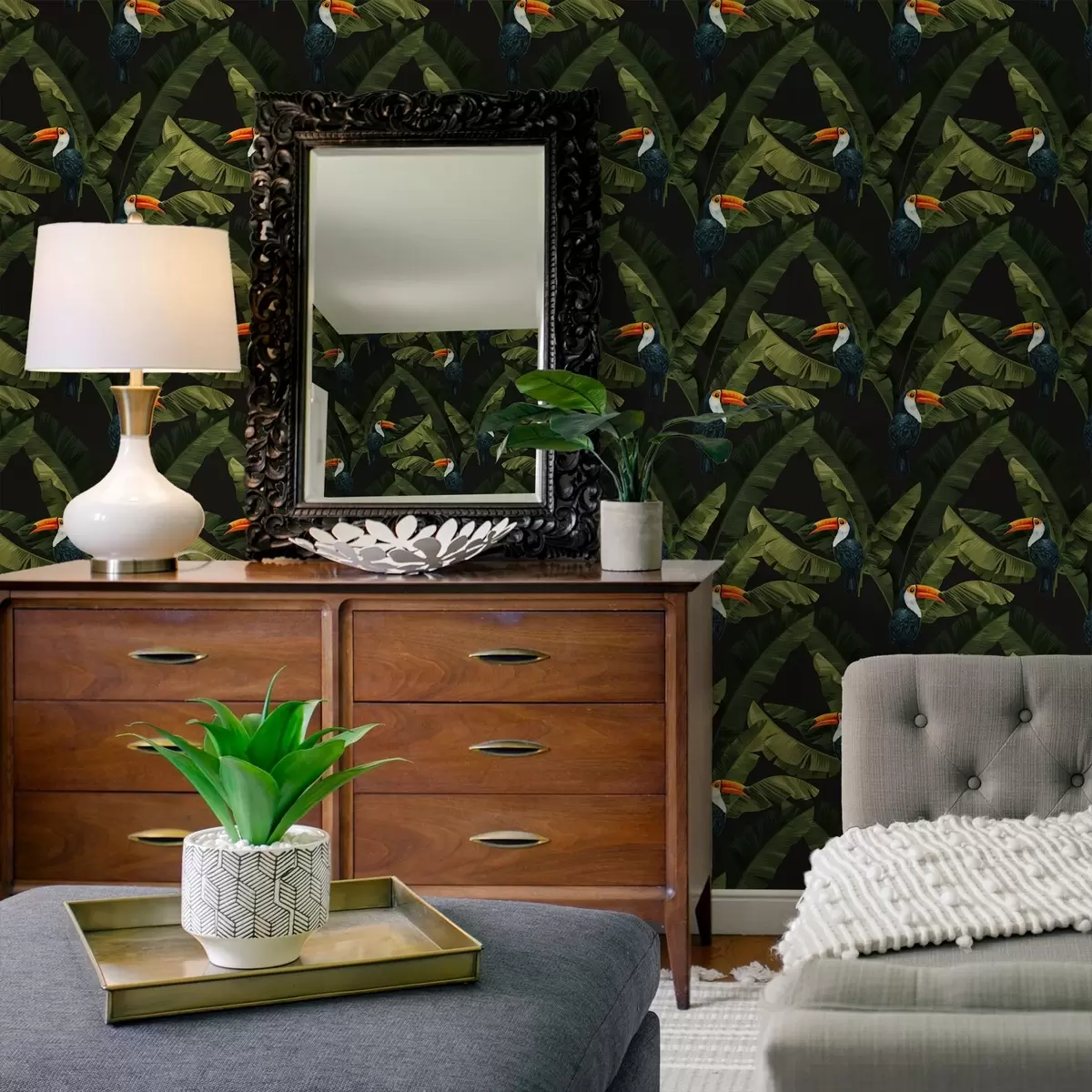 Papier peint Toucan dans les feuilles tropicales a00415