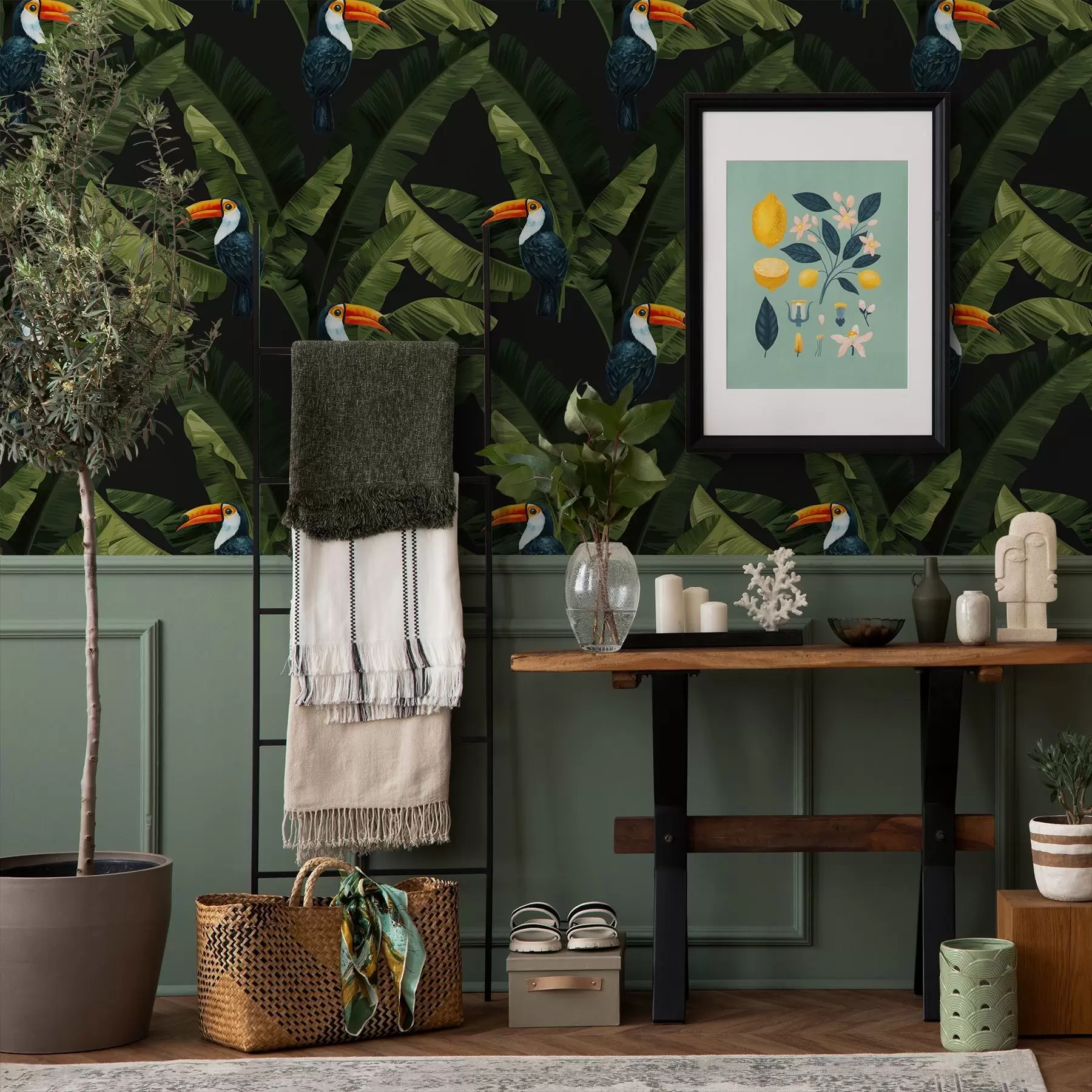 Papier peint Toucan dans les feuilles tropicales a00415