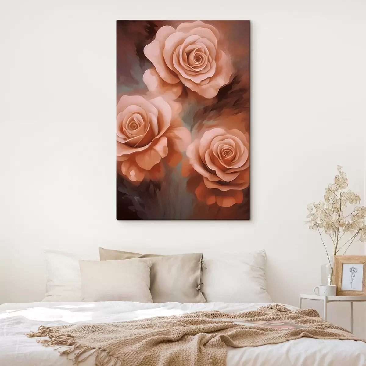 Tableau Trois roses roses sur fond flou s45222