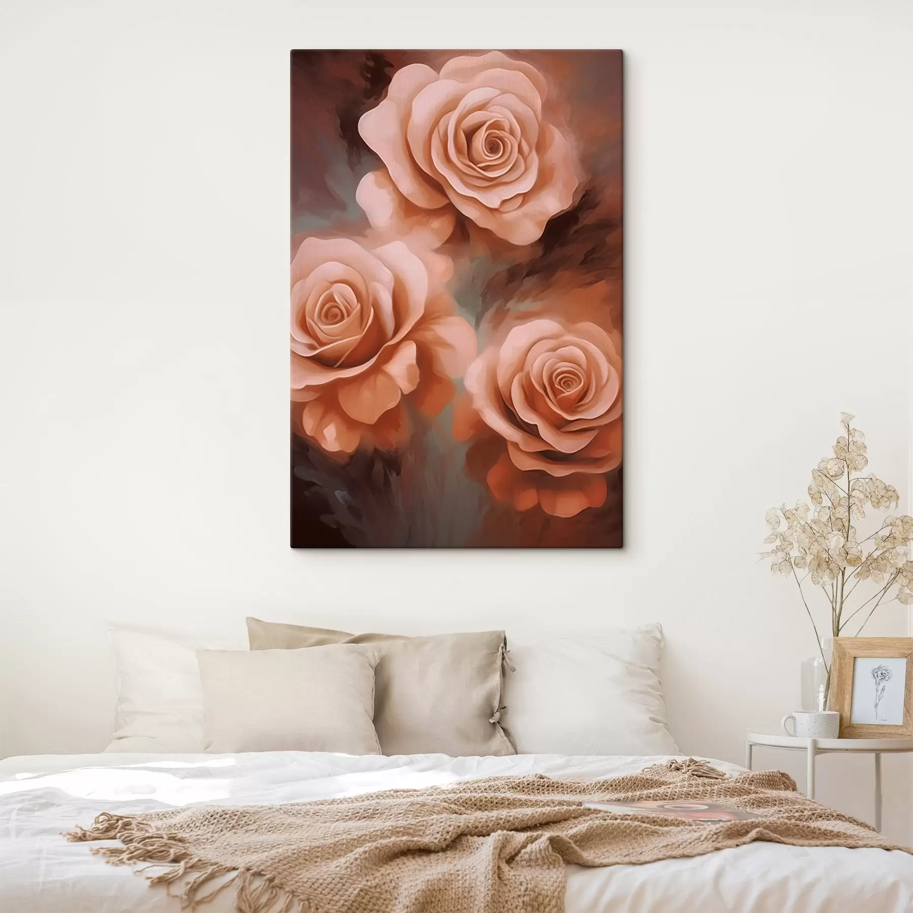 Tableau Trois roses roses sur fond flou s45222