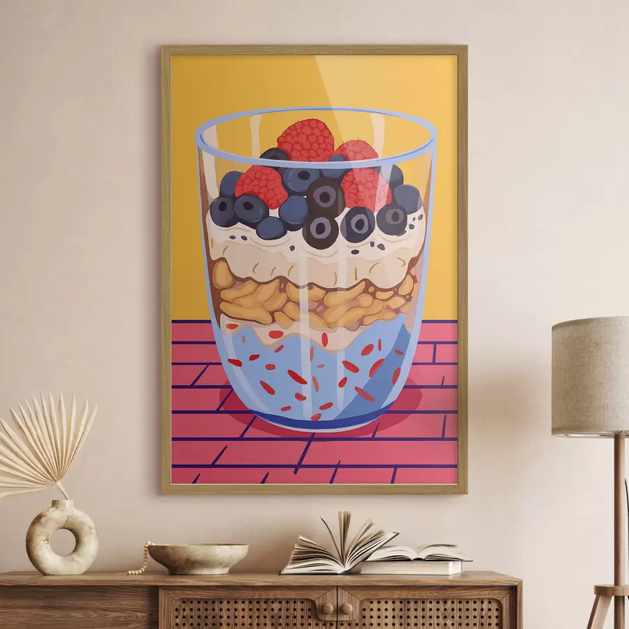 Papier peint Verre avec du yaourt, des baies et des céréales f45216