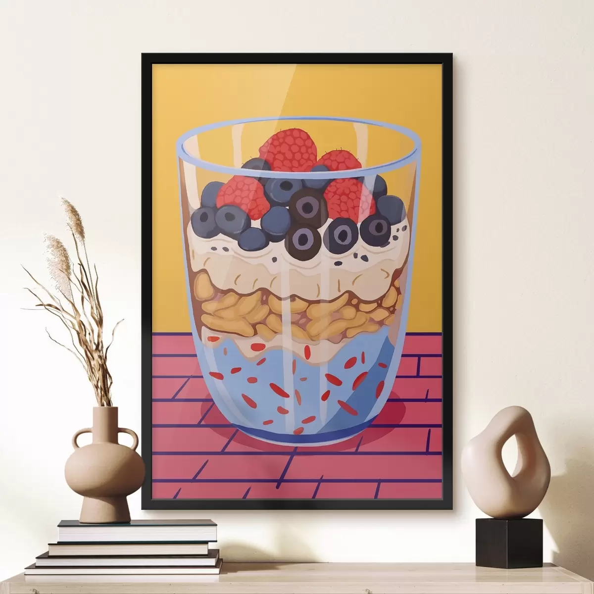 Poster Verre avec du yaourt, des baies et des céréales f45216