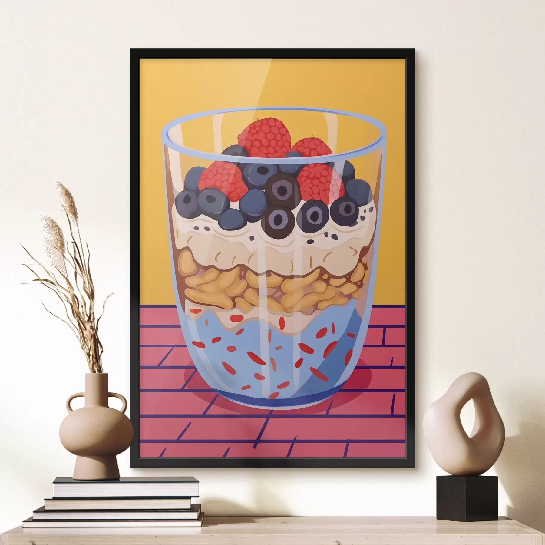 Papier peint Verre avec du yaourt, des baies et des céréales f45216