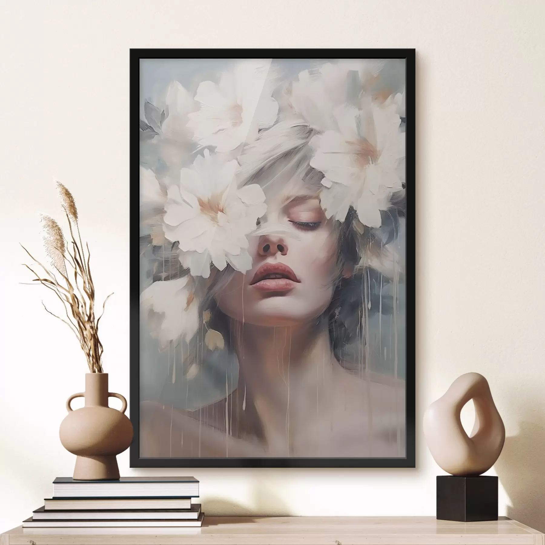Papier peint Portrait de femme avec des fleurs blanches f45219