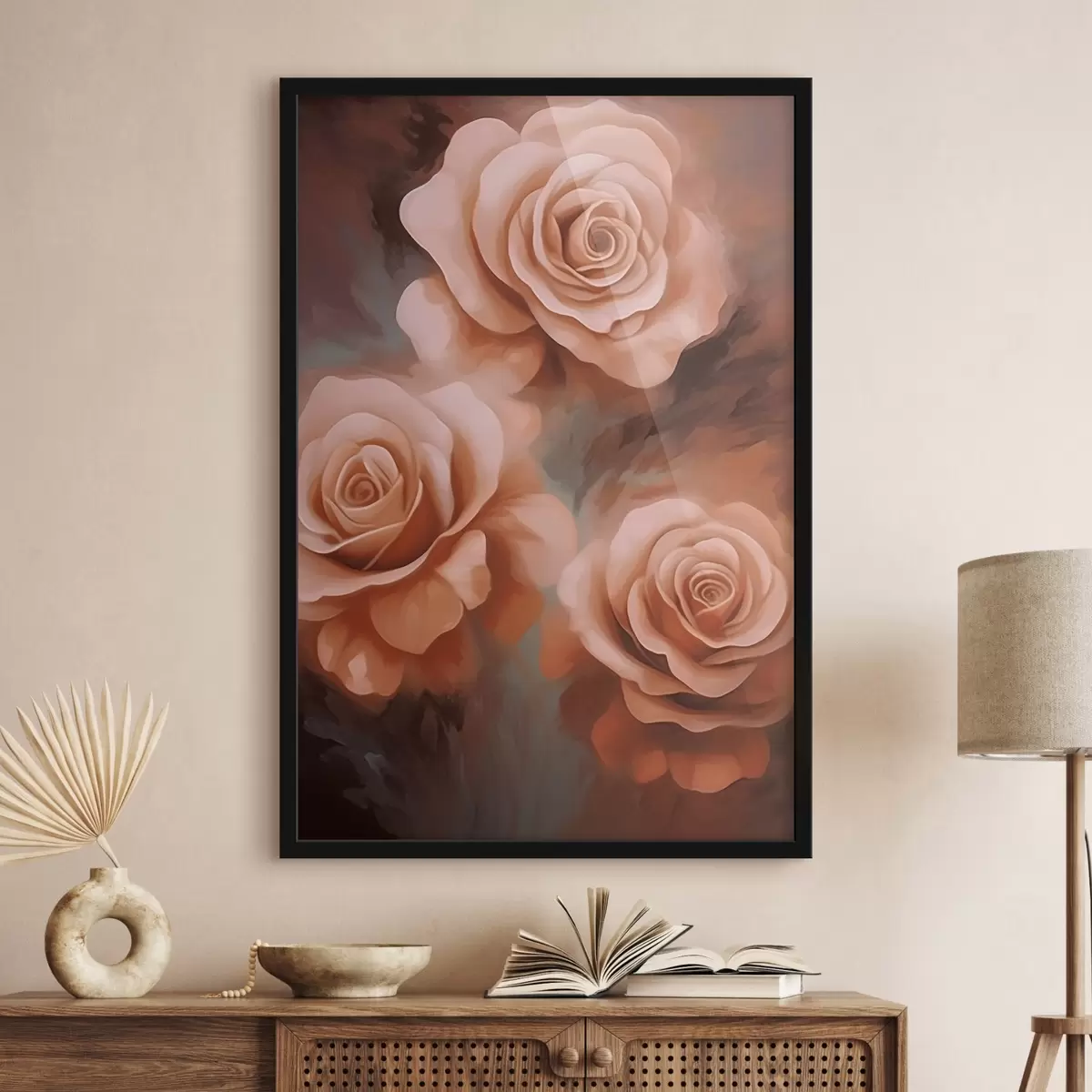 Poster Trois roses roses sur fond flou f45222