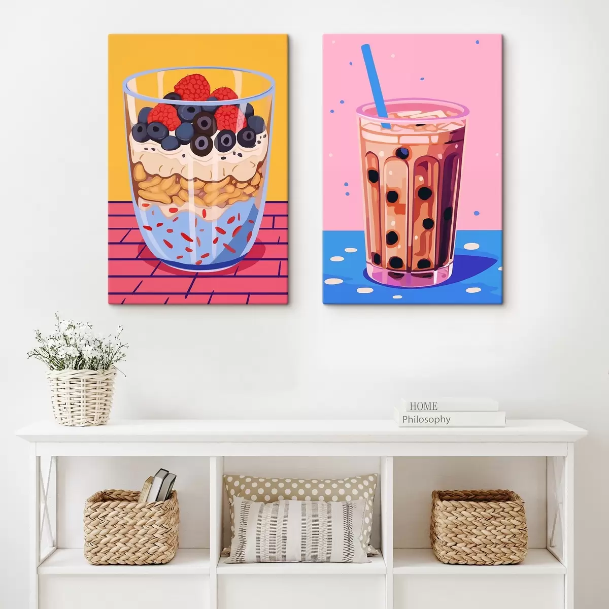 Tableau Bubble tea et granola avec fruits m00545