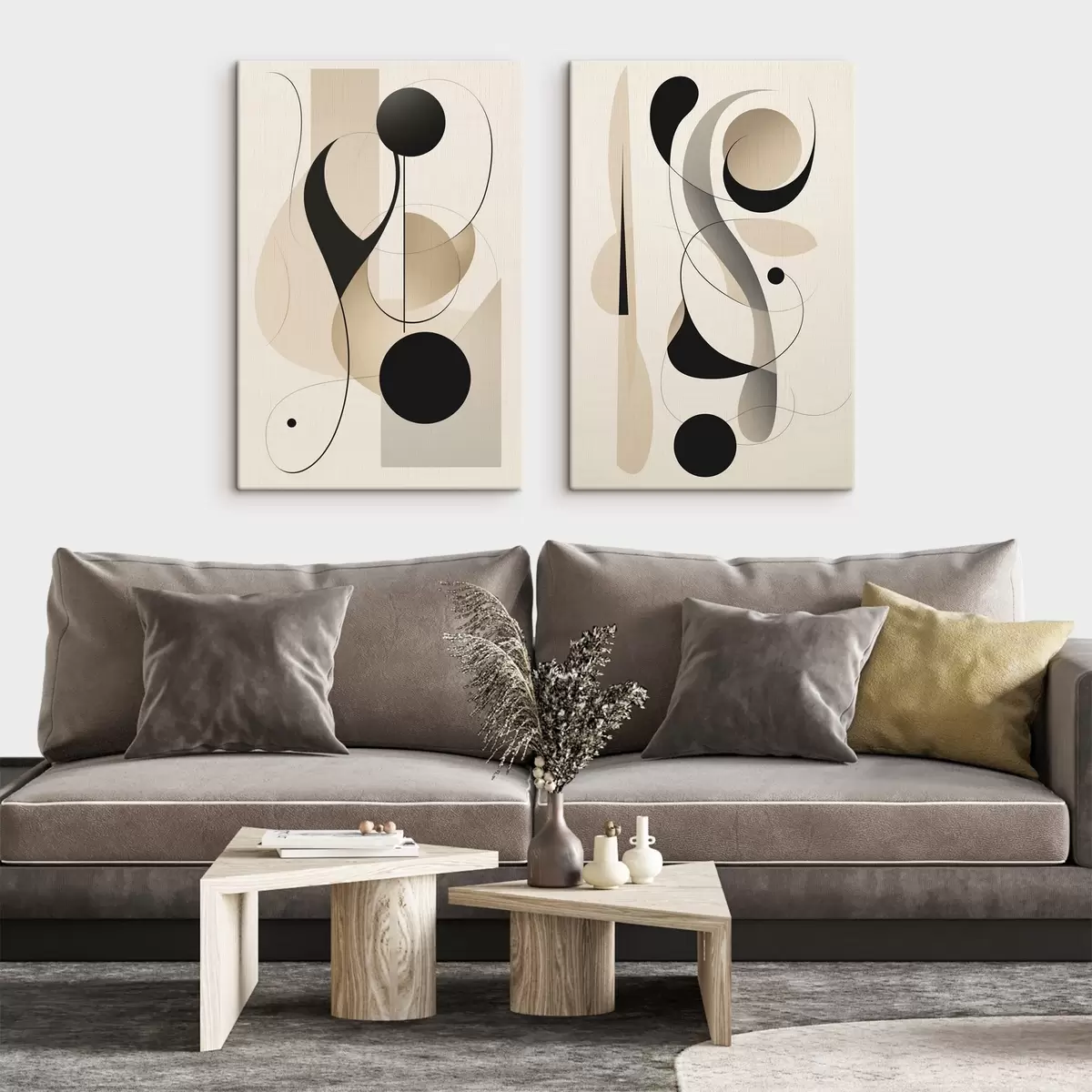 Tableau Composition abstraite avec des courbes et des formes m00538