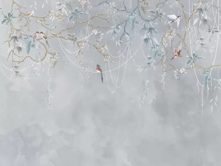 Papier peint Variante froide avec fond bleu et branches fines w04302v3