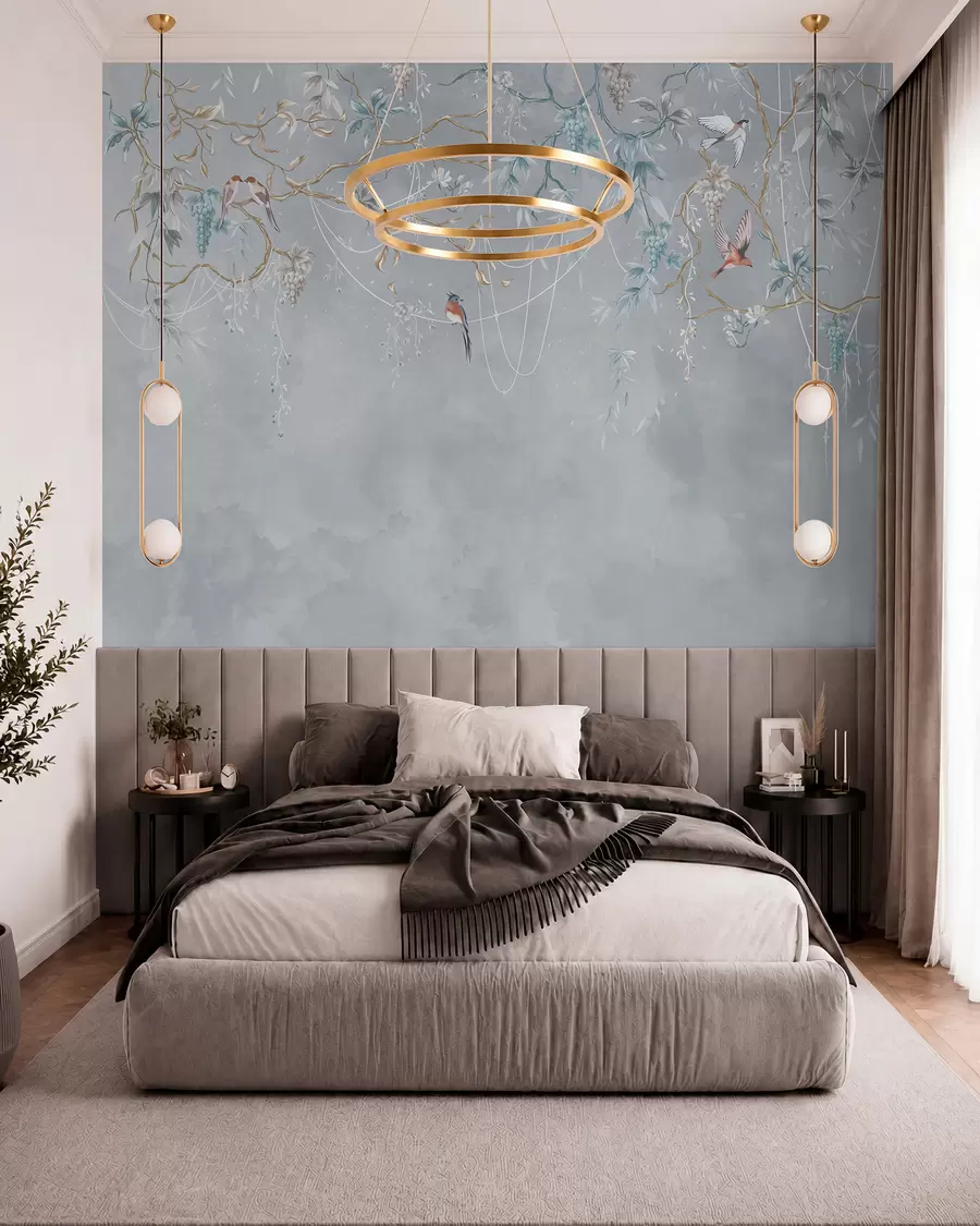 Papier peint Variante froide avec fond bleu et branches fines w04302v3