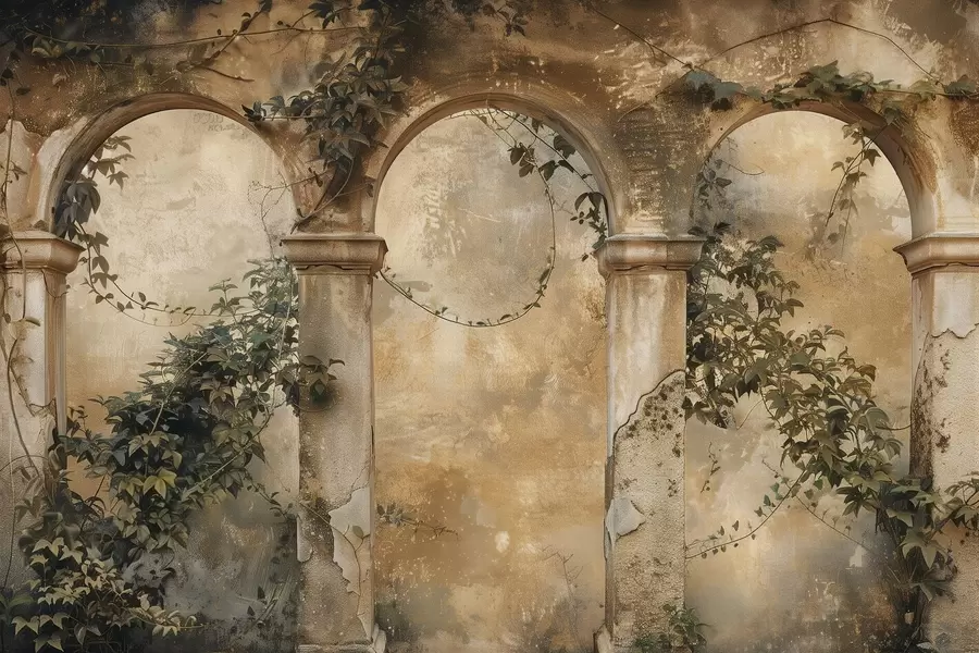 Papier peint arches rétro teintées avec lierre w04304